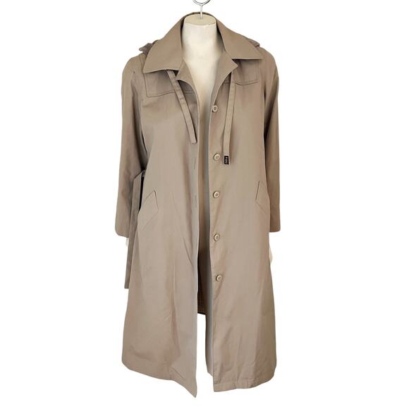 VTG LONDON FOG Faux Fur Lined Belted Hooded Trench Coat in Khaki SZ 10P - Picture 13 of 13